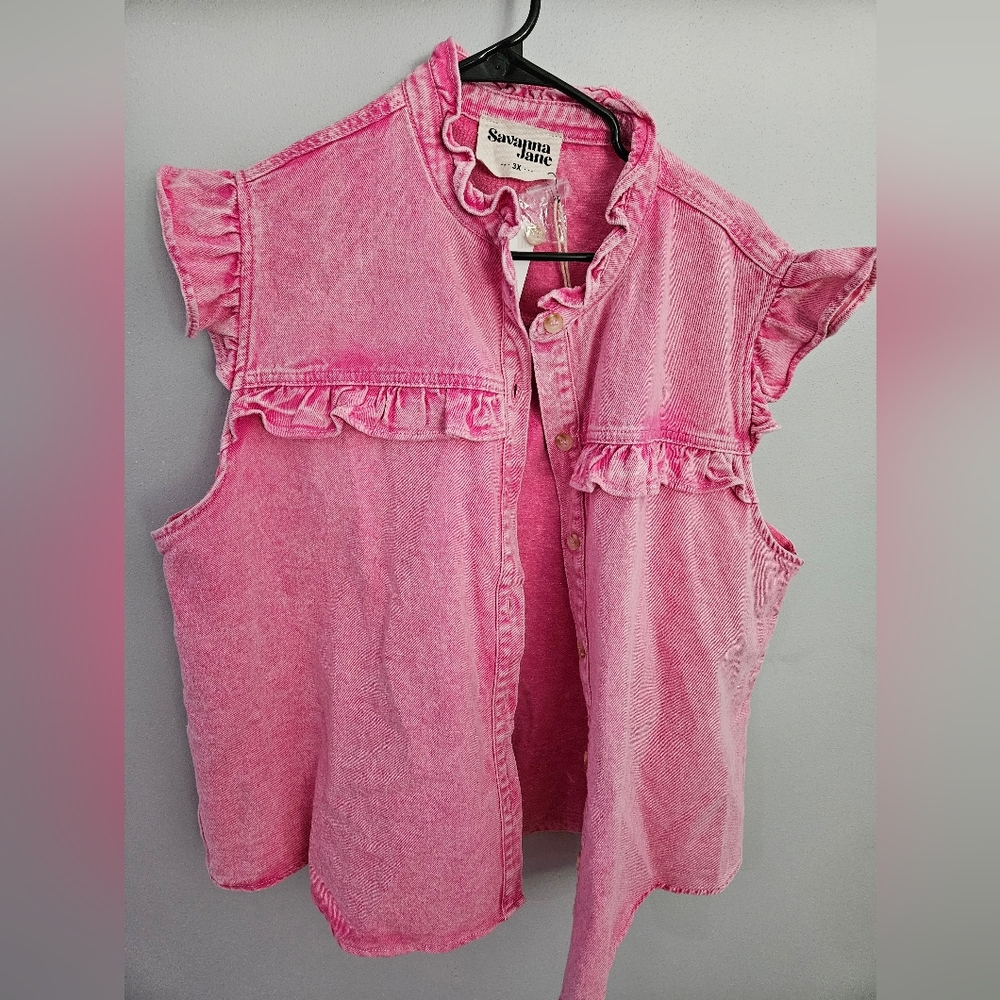 Womens Pink Ruffle Shirt